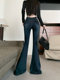 Retro blue micro-flared jeans for women in autumn, slim-fitting butt-lifting pants, high-waisted pants, floor-length horseshoe trousers