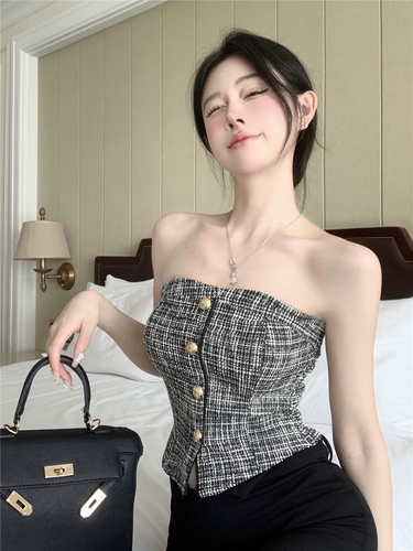 Плетеный топ без лямок, бюстгальтер-топ, майка топ, сексуальные короткие бретели, в стиле Шанель