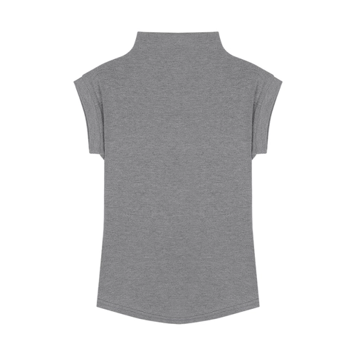 Цветная летняя футболка, базовый приятный телу корсет без рукавов, высокий воротник, в обтяжку