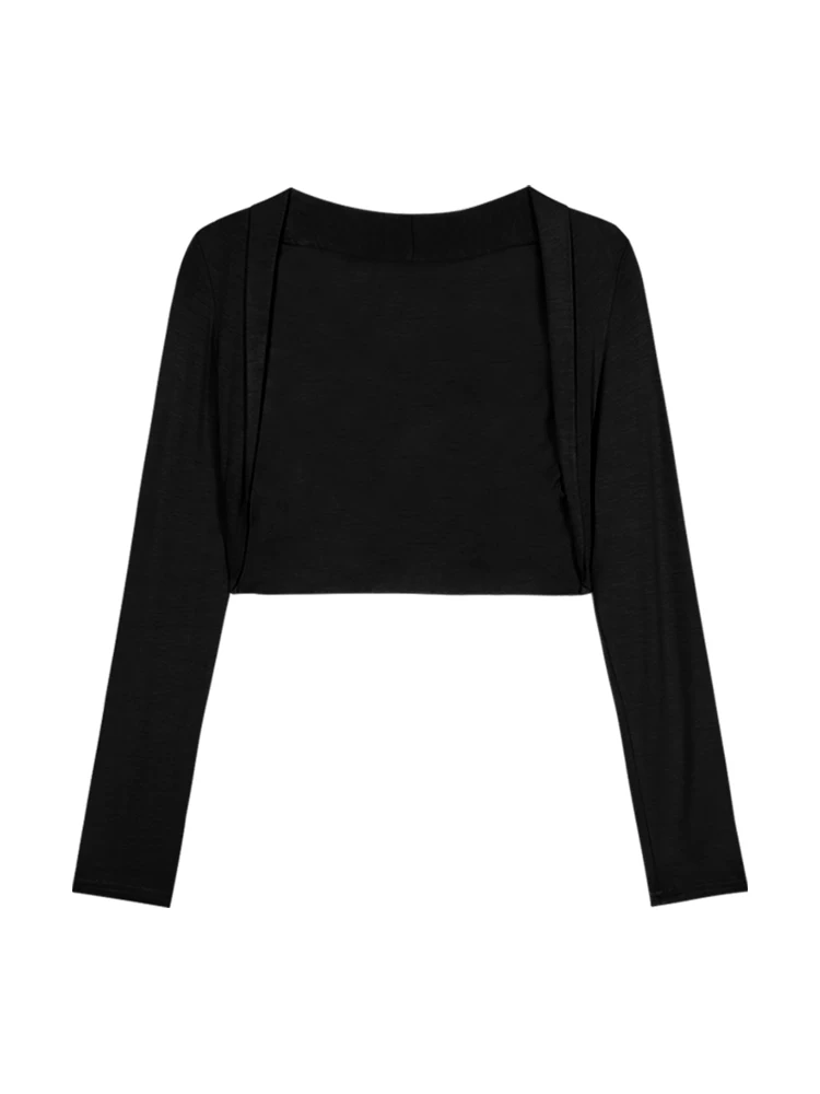 Короткий болеро-кардиган с длинными рукавами, трикотаж, one size, весна