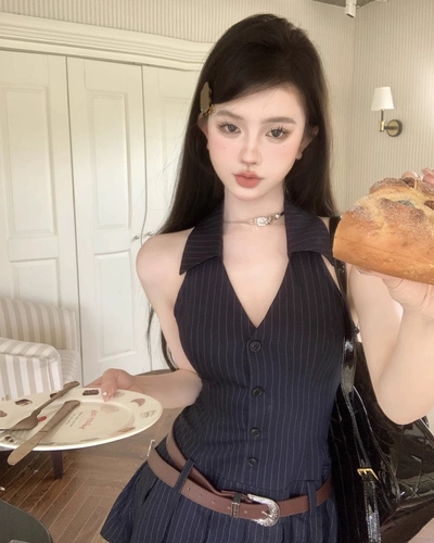 Летняя юбка в складку без рукавов, мини-юбка, V-образный вырез, с открытой спиной, А-силуэт