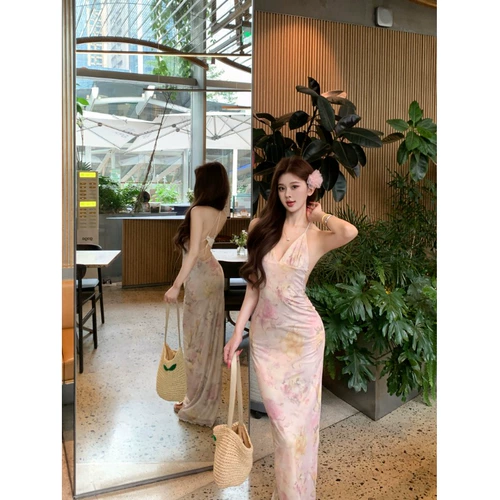 Летний корсет, поясная сумка, длинная юбка, с открытой спиной, облегающий крой, рыбий хвост, с акцентом на бедрах