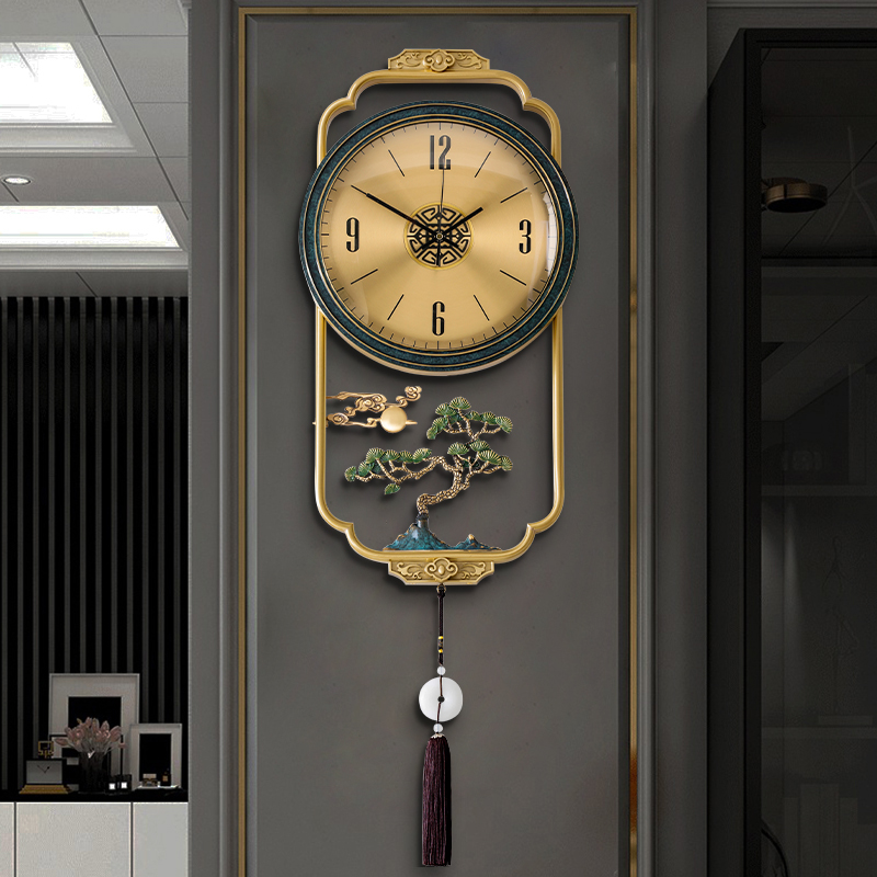 New Chinese pure copper hanging bell household living room watch and watch light extravagant atmosphere hanging wall upscale modern hanging table creative quartz clock