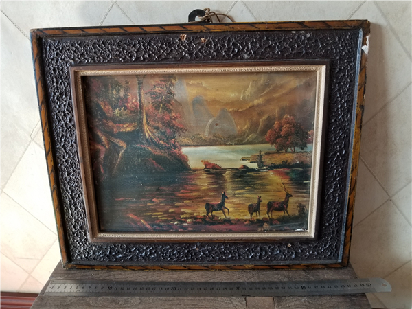 80s hanging painting oil painting old frame