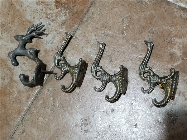 Old clothes hooks, deer, etc.