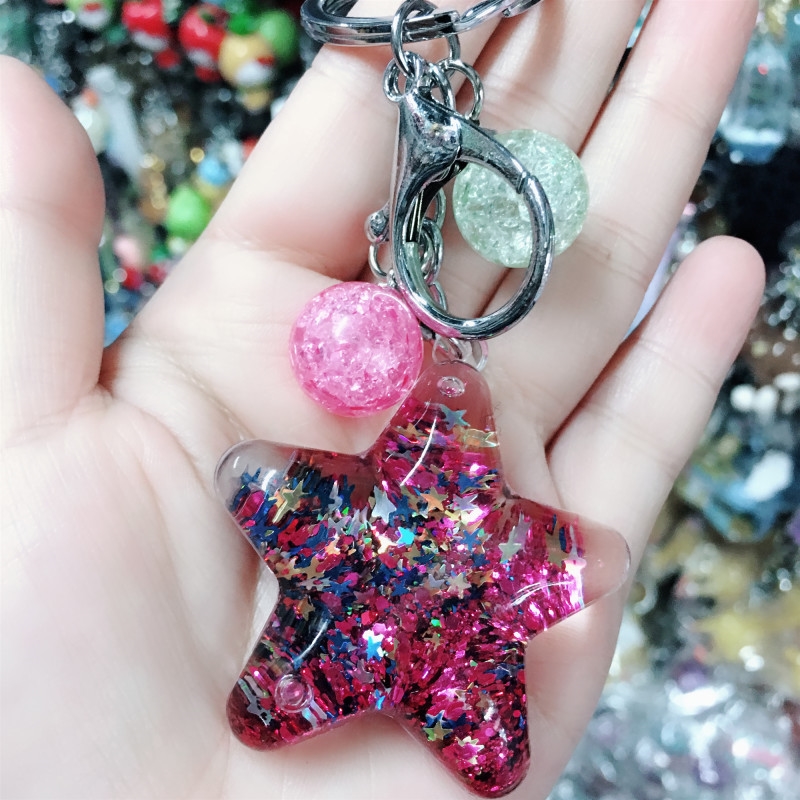 Liquid small bottle female quicksand wishing bottle pendant keychain children's schoolbag pendant princess crystal creative five-star