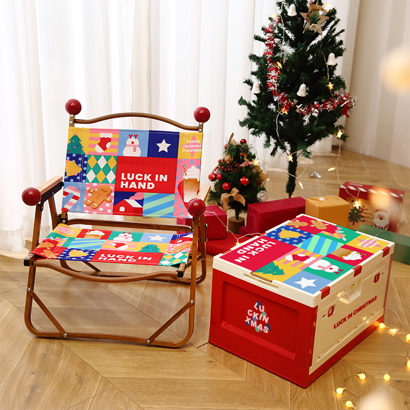 Christmas Scene Decoration Christmas Chair Dopamine Camping Style Outdoor Folding Balcony Leisure Decoration Storage Box