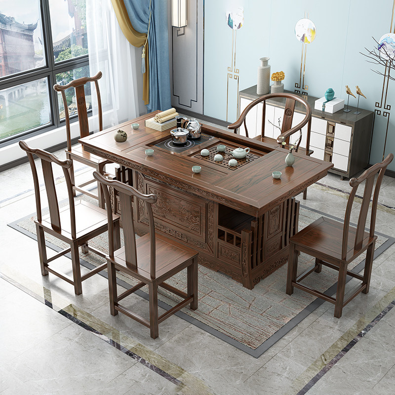 Solid Wood Warfare Country Tea Table Chair Combination Brief Yogov Tea A Few South Elm Wood Tea Tea Tea Table Imitation Ancient Chinese Tea Art Table