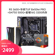 21点！AMD R5 3600盒装CPU+华硕TUF B450M PRO-GAMING主板+WD_BLACK SN750 500G黑盘+影驰 星曜RGB 16G 3200内存四件套装