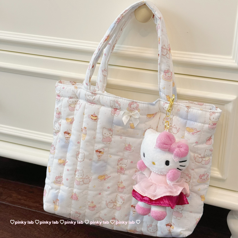 Pinky Lab/Kitty Paradise Polka Dot Knitted Lined Sewing Quilted Storage Pillow Bag Tote Handbag