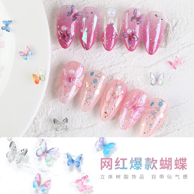 New Acrylic Butterfly Nail Art Decorations, 3D Handmade Butterfly Trendy Nail Glitter Decorations, 2-Pack Hot-Selling Item