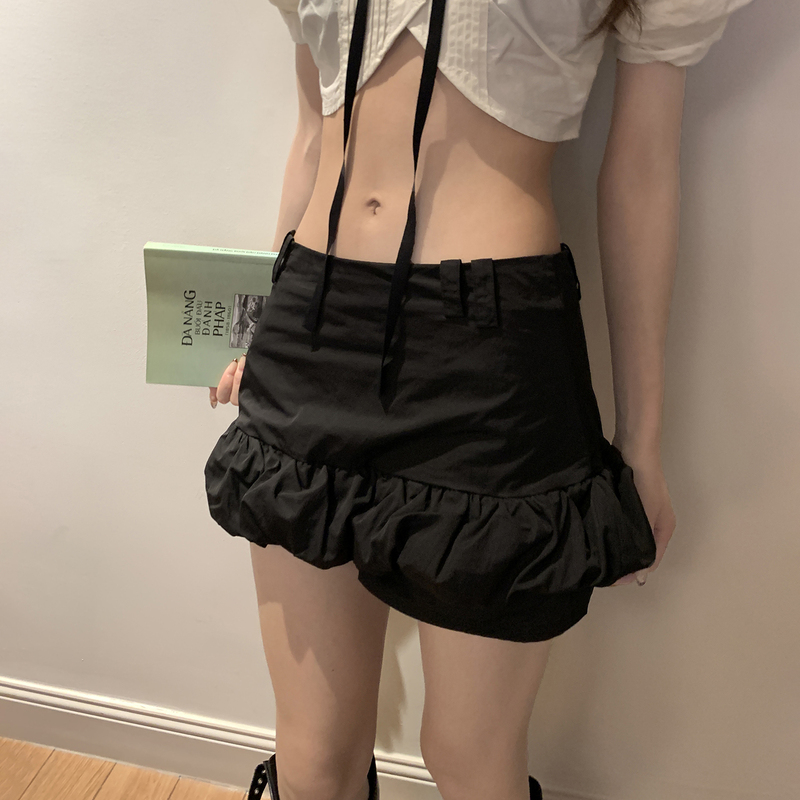 Small Almond-Shaped Black Floral Skirt for Women, Summer Ballet Style High-Waisted Puffy Skirt, Sweet and Cool Lantern Short Skirt for Spring and Autumn Small Almond-Shaped Black Floral Skirt for Women, Summer Ballet Style High-Waisted Puffy Skirt, Sweet and Cool Lantern Short Skirt for Spring and Autumn