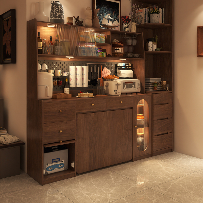 Luxury Furniture Solid Wood Sideboard Dining Table Integrated Retractable Folding Small Apartment Multifunctional Mid-Century Style Storage Cabinet Luxury Furniture Solid Wood Sideboard Dining Table Integrated Retractable Folding Small Apartment Multifunctional Mid-Century Style Storage Cabinet