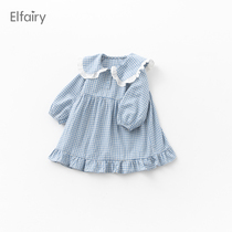 Elfairy girl plaid dress with dress female baby spring dress princess dress long sleeve baby skirt child spring and autumn cotton