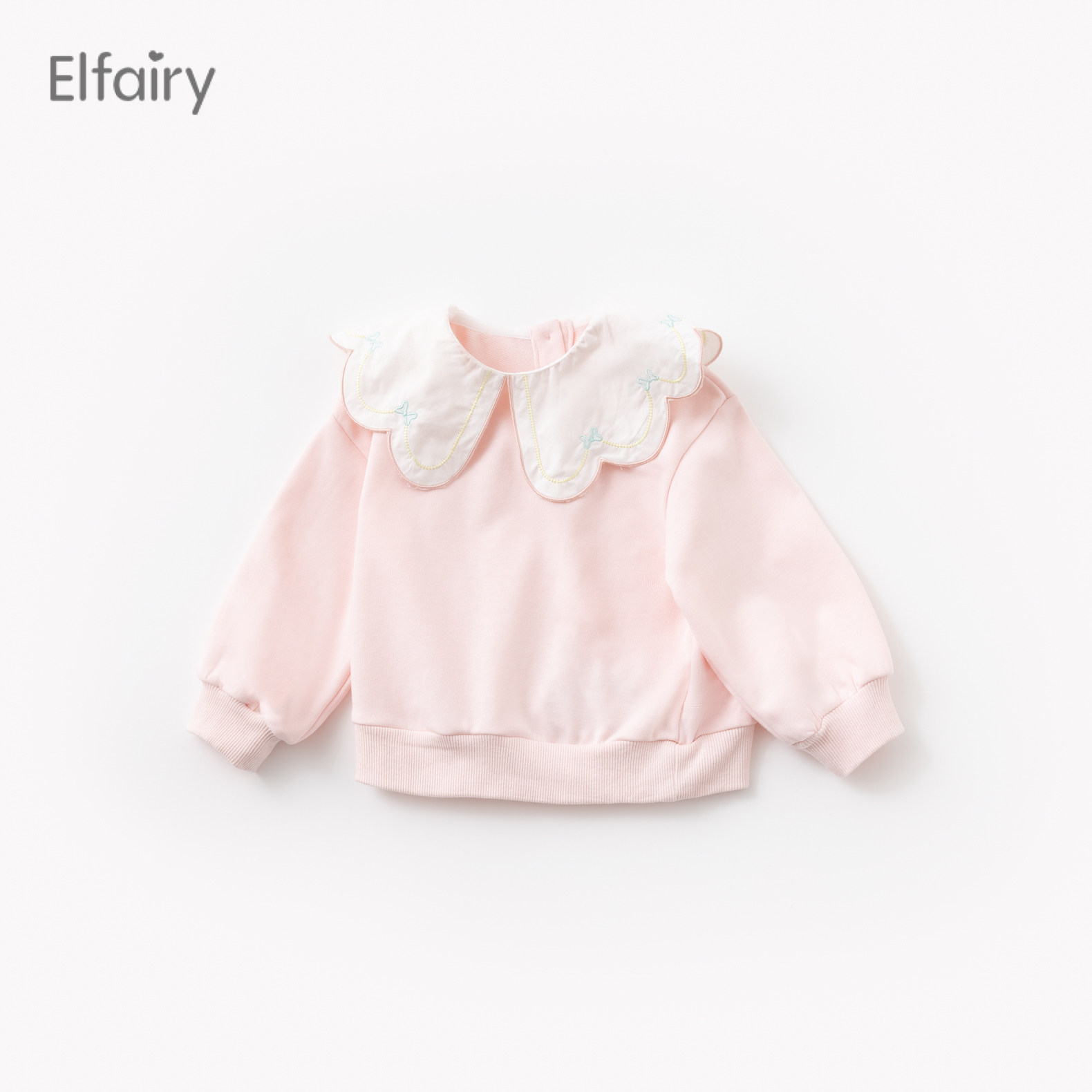 Elfairy child necropsy girl spring loaded petal collar infant blouses female baby T-shirt long sleeve cute powder tie