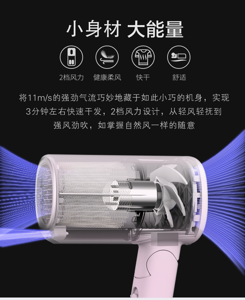 小米生态链 须眉 便携负离子吹风机 双倍负离子护发 图8