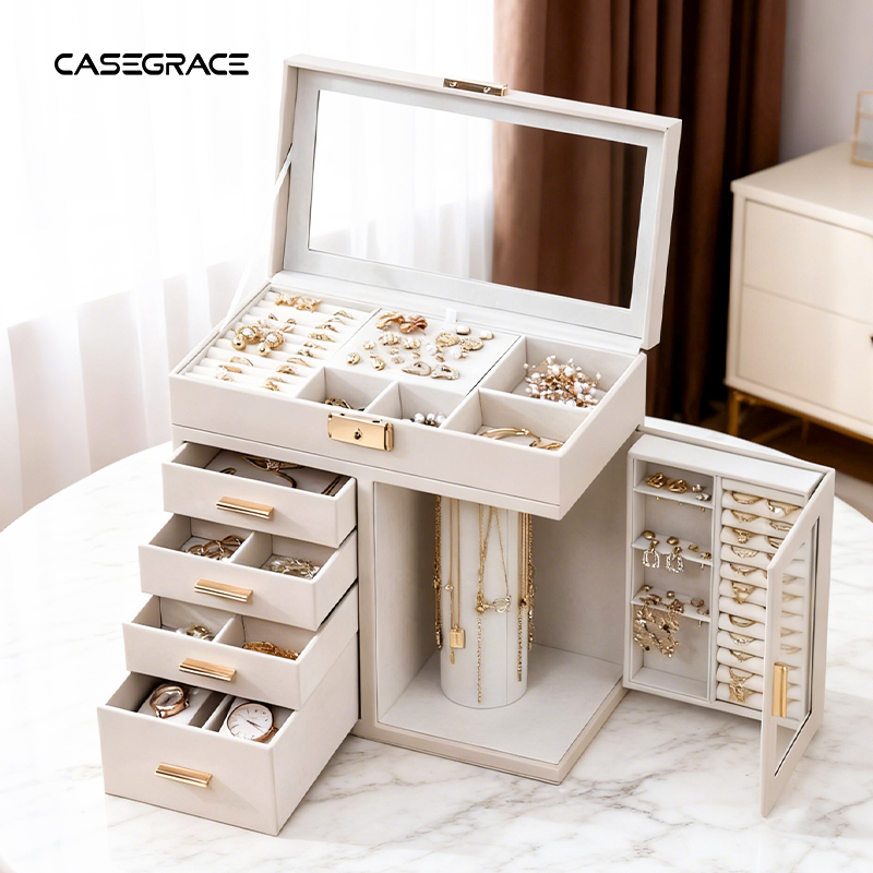 Kaserge Jewelry Box Large Capacity for Rings, Earrings, Necklaces, Watches, Jewelry Storage Box, High-End Exquisite with Lock