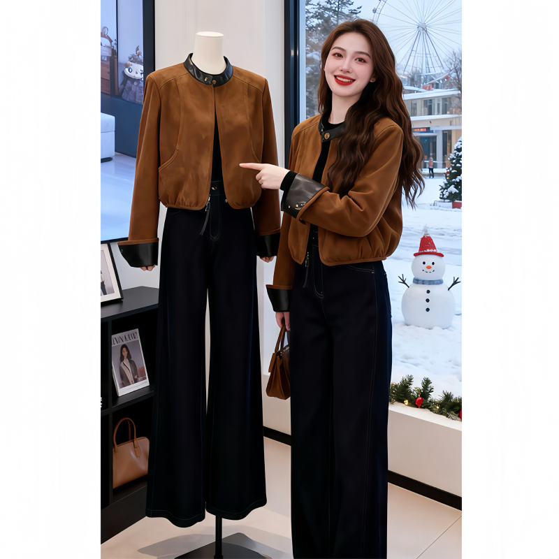 2026 Winter New Fashion Versatile Stand Collar Zipper Korean Style Short Jacket for Women Petite Stylish Biker Jacket 2026 Winter New Fashion Versatile Stand Collar Zipper Korean Style Short Jacket for Women Petite Stylish Biker Jacket
