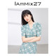 IAMMIX27 puff sleeve v-neck floral dress women's French retro high-waist slim slim lady tea break dress