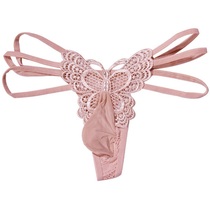 Large size jj set of underwear with open ice silk straps hollow transparent tights mens low-waist sexy lace transvestite thong