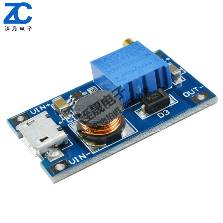 MT3608 DC boost module 2A booster plate USB input 2 3 7-24V liters 5 9 12 -28V Adjustable