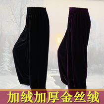 Tai Chi pants thickened and warm gold velvet autumn and winter Tai Chi clothing female tai chi clothes bloomers morning exercise pants male