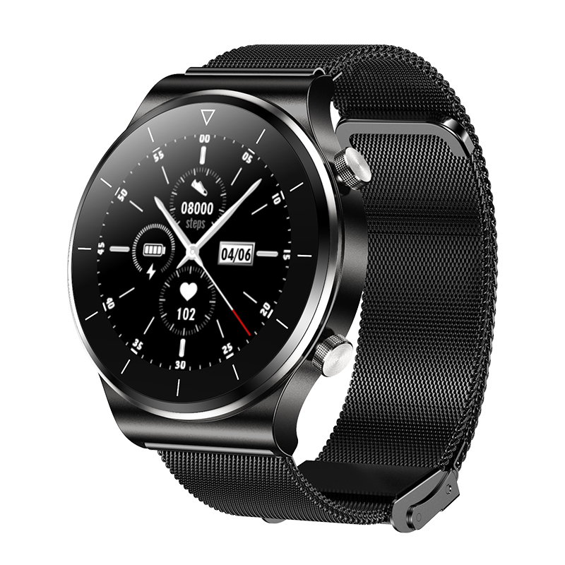 Black Steel Stripfashion business affairs intelligence Wrist watch motion male Bluetooth conversation listen to the music Round screen Bracelet heart rate blood pressure Blood oxygen monitor waterproof run multi-function apply Android Huawei gt2pro Apple Pedometer
