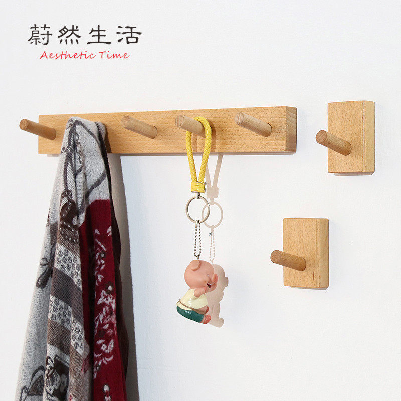 Nordic solid wood hook wall wooden coat hat hook creative bedroom porch wall door behind clothes hook without punching