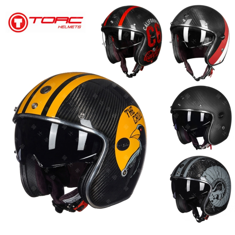TORC new retro carbon fiber helmet summer half-helmet men and women motorcycle personality half-covered locomotive four seasons portable
