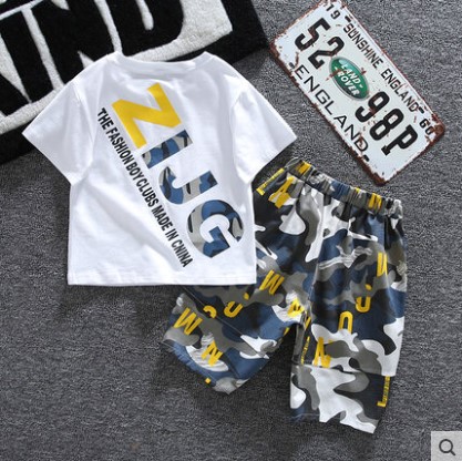South Korean boy's summer clothing suit 2021 new children suit summer baby camouflan shorts boomer boy handsome and thin