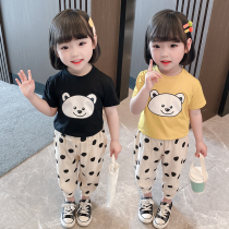 South Korean girls sports suit Summer 2021 Yangqi womens baby nets Red children Childrens clothes and summer clothing two sets