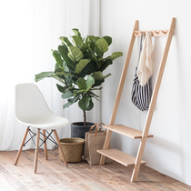 Nordic solid wood province space wall hanging hanger floor simple coat rack bedroom wooden storage porch