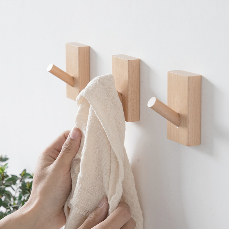 Solid wood hanging clothes hanger wall-mounted wall clothes hook creative ins wind entrance door wall hanging clothes hook single