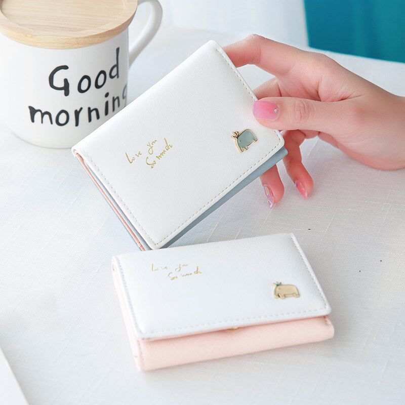 Women's wallet short clip 2021 new pocket small wallet female cute Japanese girl heart student card bag
