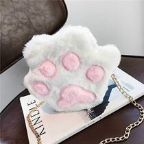 Pink fun small bag Halter neck coin purse Girl cute bear paw cat Paw plush crossbody bag Port wind