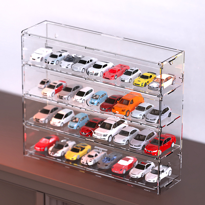 Transparent Car Storage Box 1:64 Hot Wheels Tomica Small Car Model Sports Car Solid Wood Multi-Compartment Display Stand