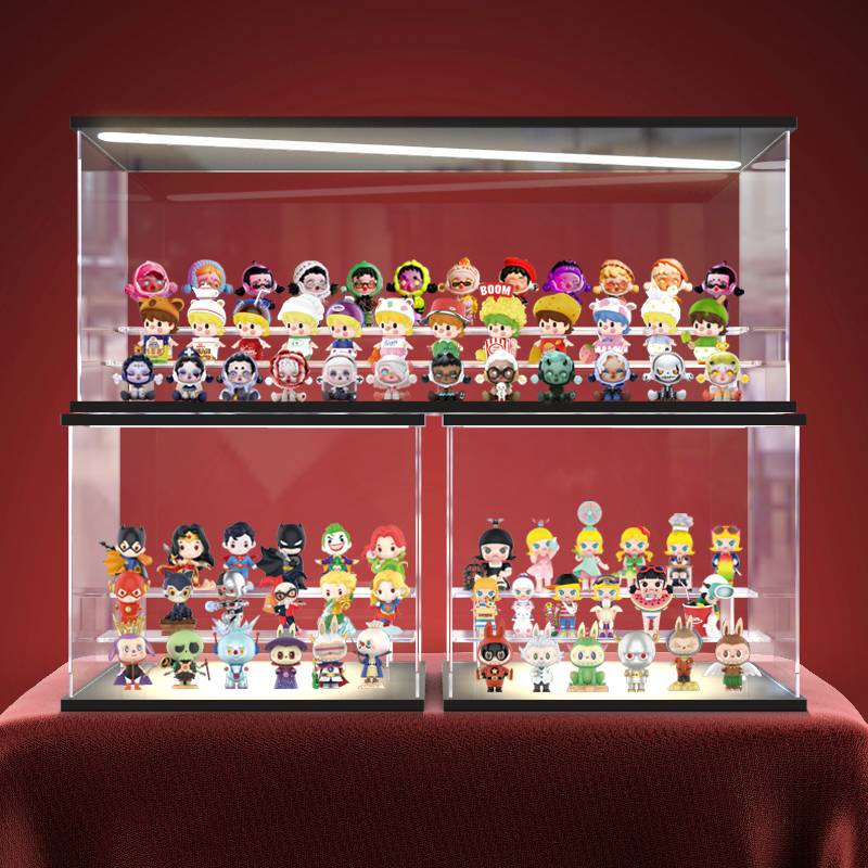 Lighting figure storage box Bubble Mart blind box doll trendy play stand model transparent display box doll dustproof