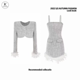 Куртка, демисезонный приталенный комплект, платье-комбинация