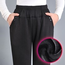 Middle-aged womens pants fleece lined ku thickened outer wear winter ma ma ku woman slacks old lady pants loose