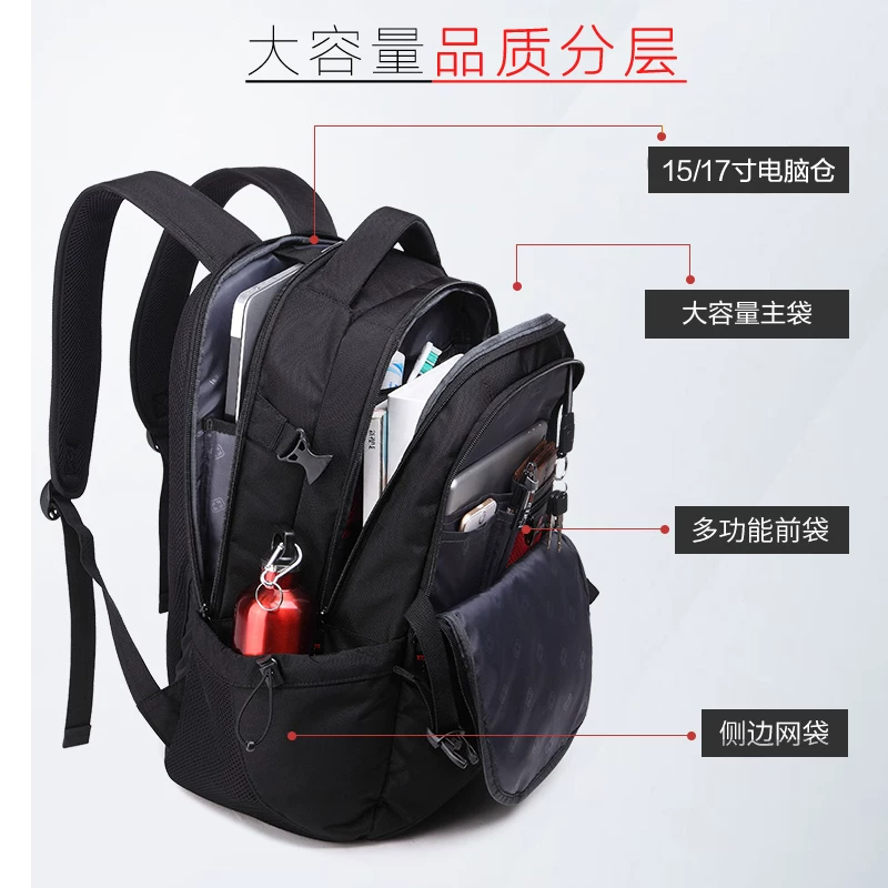 Capacious compatible climbing laptop for traveling, black waterproof design storage system, worn on the shoulder, business version, simple and elegant design, style