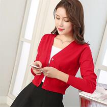 Spring and autumn ultra-short V-neck slim slim sweater womens cardigan high waisted sweater small coat shawl outside top