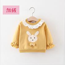 1-2-3 years old girl baby baby girl cotton plus velvet long sleeve sweater spring and autumn dress foreign air pullover base shirt