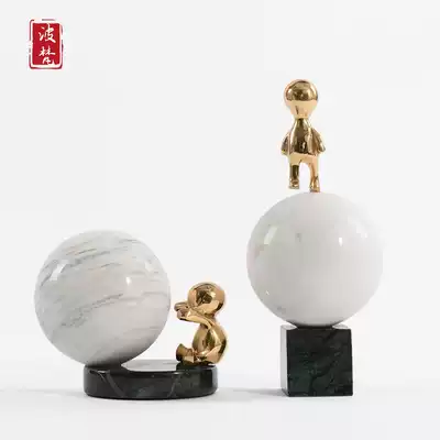 Simple modern metal figures ornaments Nordic luxury children's room cute abstract marble ball craft decoration
