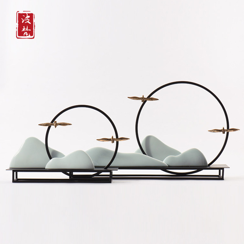 New Chinese-style living room porch decoration ceramic rockery craft gift decoration sample house display center model room soft decoration abstract decoration