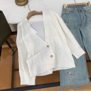 Sweater solid color cardigan niche v-neck fashion new 2025 autumn loose women j#14