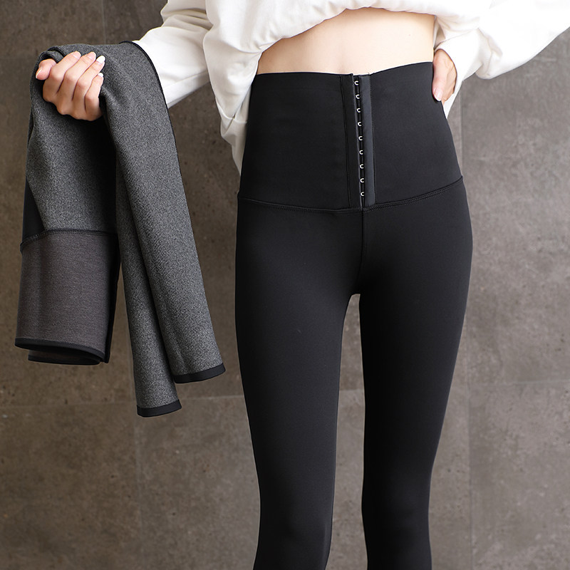 Special breasted sharkskin inner pants women's outer wear plus velvet autumn and winter high waist abdomen stovepipe yoga tight barbie pants