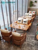 Solid wood milk tea shop dessert shop coffee shop tables and chairs book bar negotiation reception area reception sofa table and chair combination leisure
