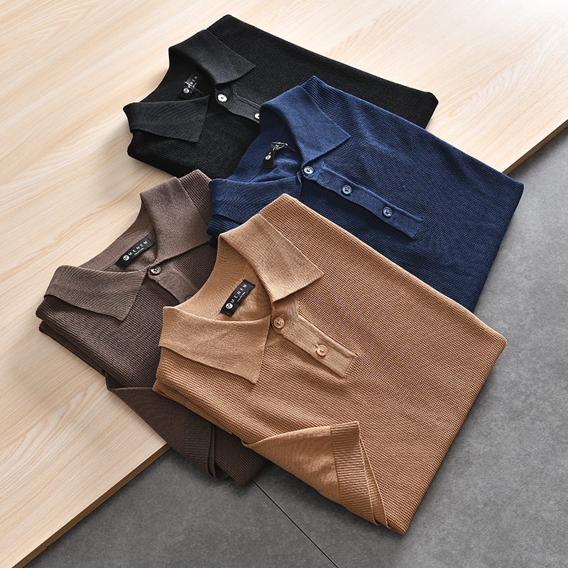 South Korea Single DEO Deodorant Tech Foreign Trade Men's Clothing Business Casual Breathable Pinewood Knit Polo Shirt Short Sleeve Summer-Taobao