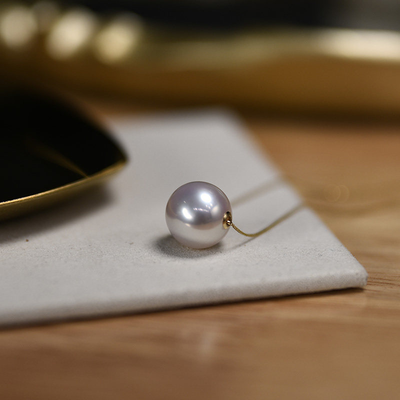 18k gold patch natural pearl road pass 925 pure silver universal chain Japan-ROK brief necklace with girlfriend gift