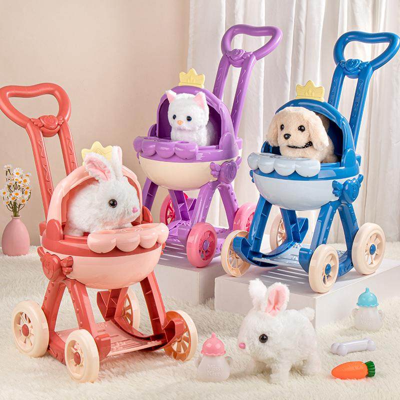 Детская плюшевая коляска для домашних животных toy girl bunny doll электрическая имитация животных кошки и собаки могут лаять при ходьбе Изображение 1